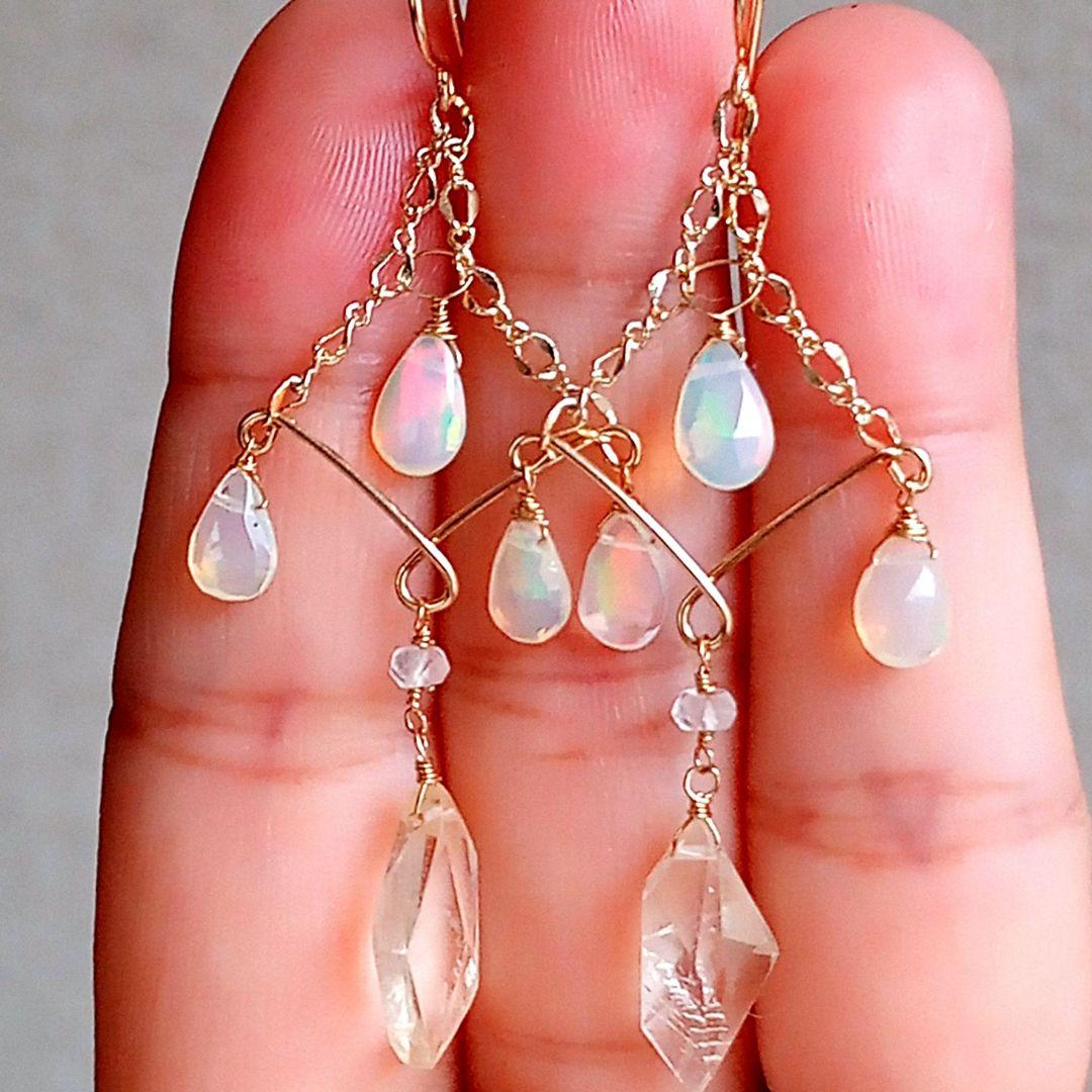 14kgf オパール・レモンクォーツシャンデリアピアス✧
