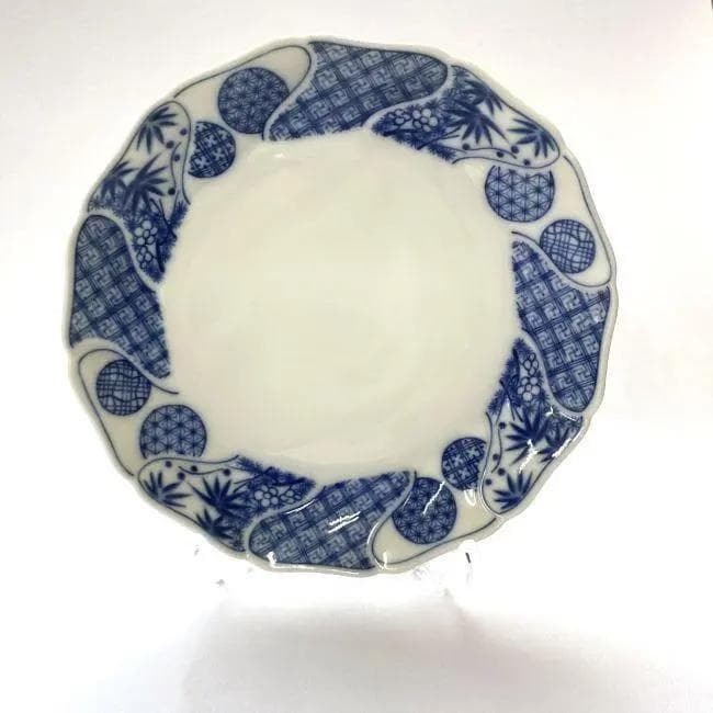 Y美品 龍峰窯 染付捻祥瑞 ガラスデザート鉢 皿 5客セット