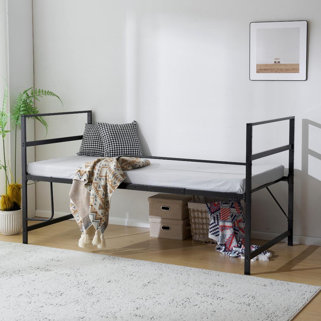 ロフトベッド 収納付 北欧風 耐震 スチール 一人暮らし【110cm】BLACK