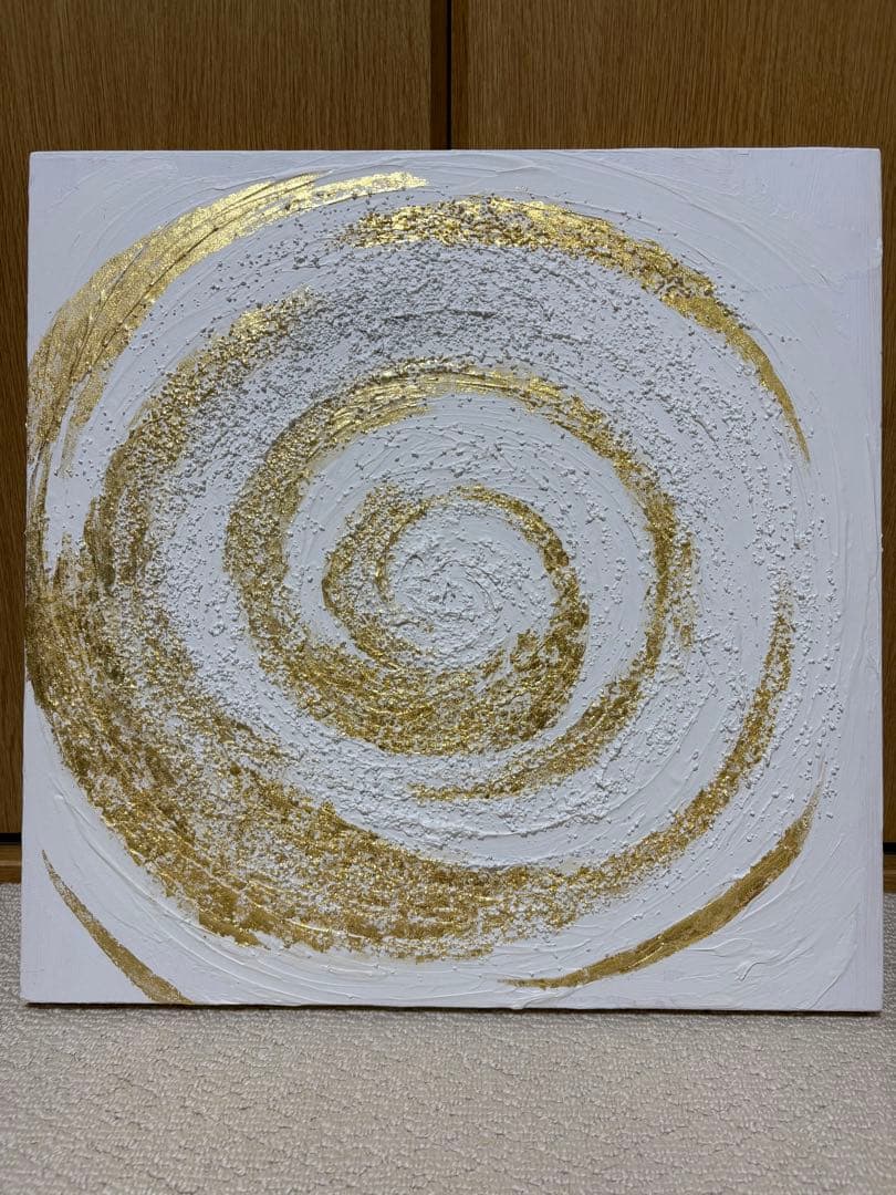 ホワイトゴールド渦巻き絵画 抽象アート作品