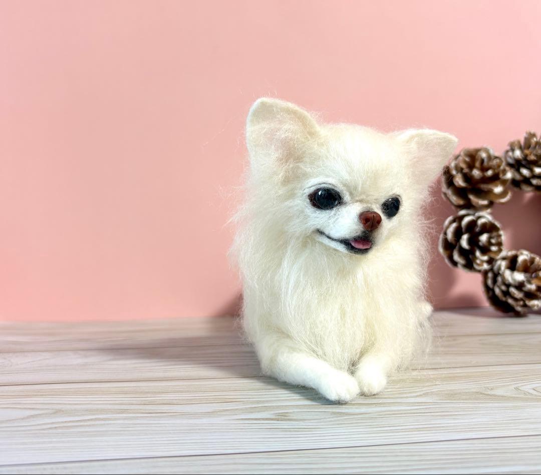 羊毛フェルト　羊毛犬　リラックスチワワ　ホワイト　no.51