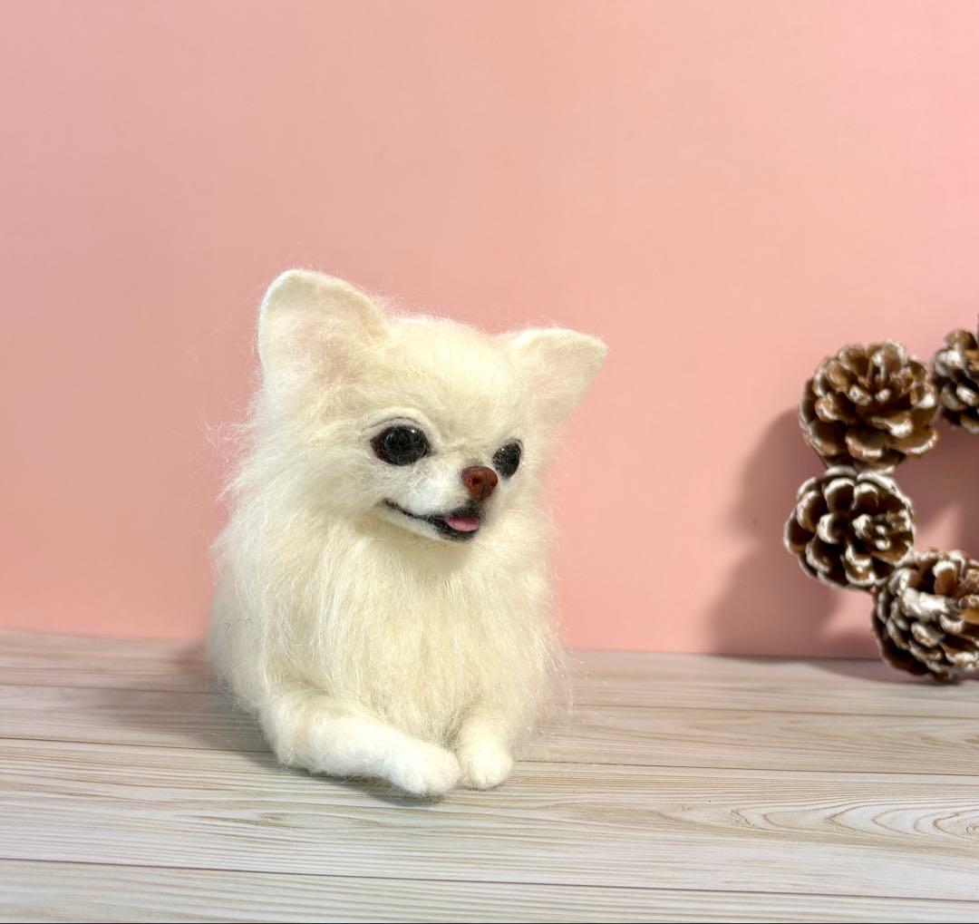 羊毛フェルト　羊毛犬　リラックスチワワ　ホワイト　no.51
