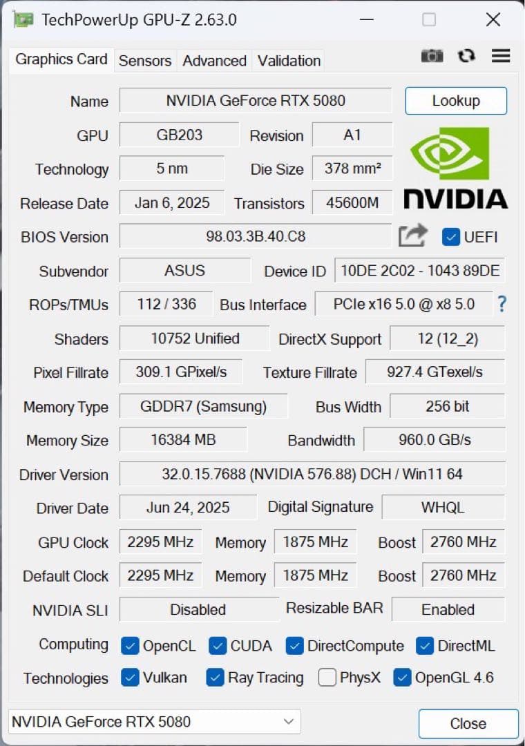 ASUS ROG ASTRAL GeForce RTX 5080 ROP欠けなし
