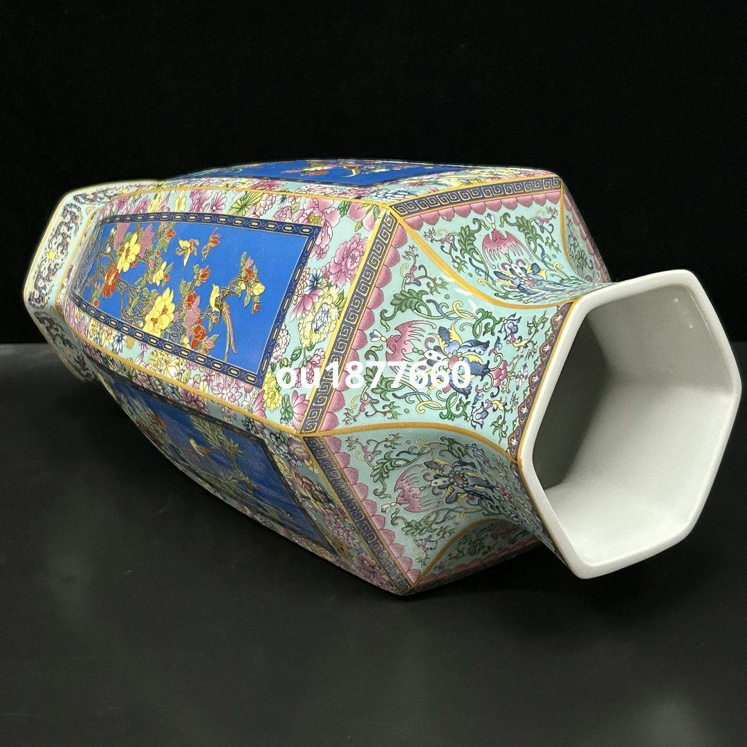 梅蘭竹菊六方瓶 景徳鎮 陶磁器 装飾品 現代工芸品 美術品 置物