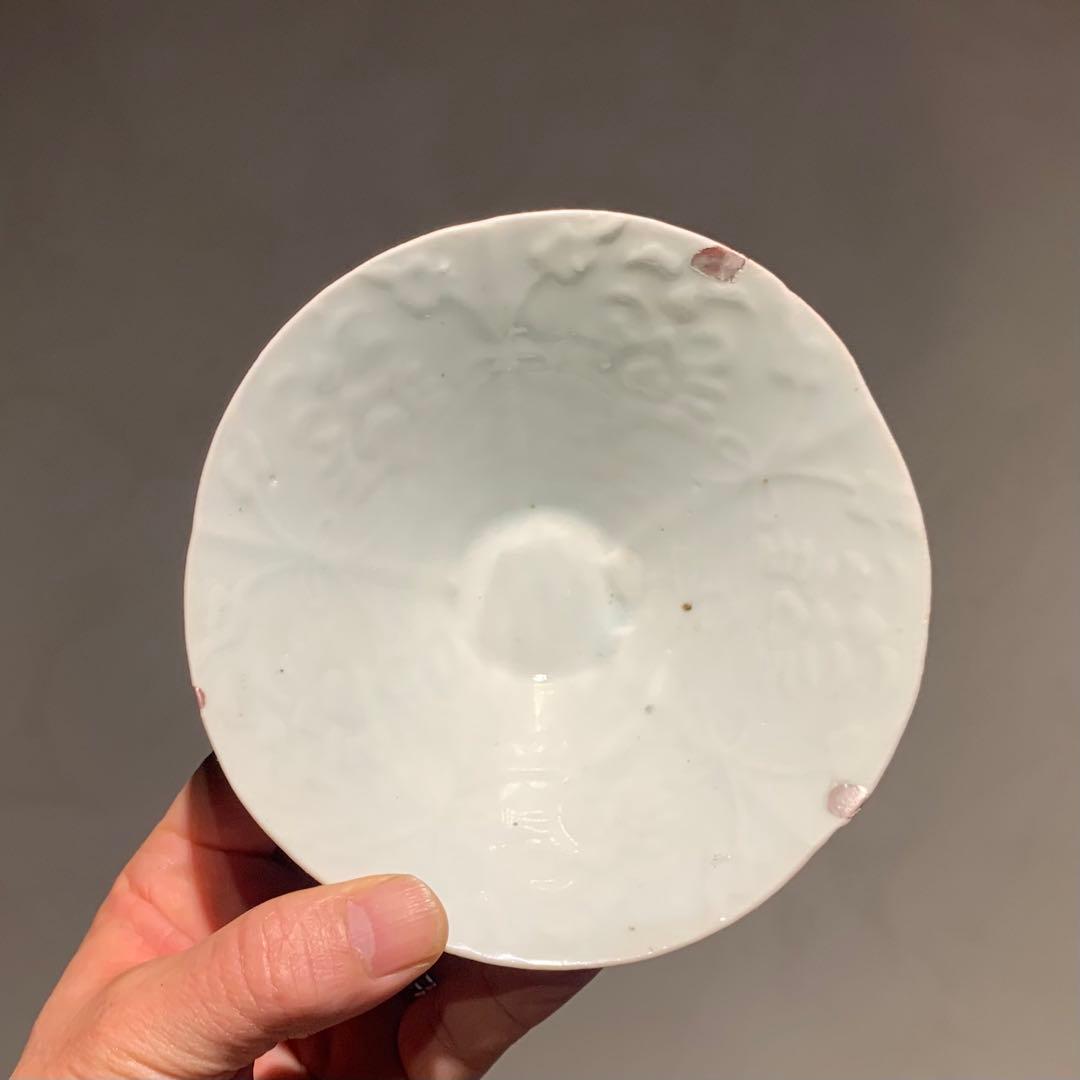 古伊万里 白磁 陽刻 茶碗 茶道具 古美術 古道具 アンティーク