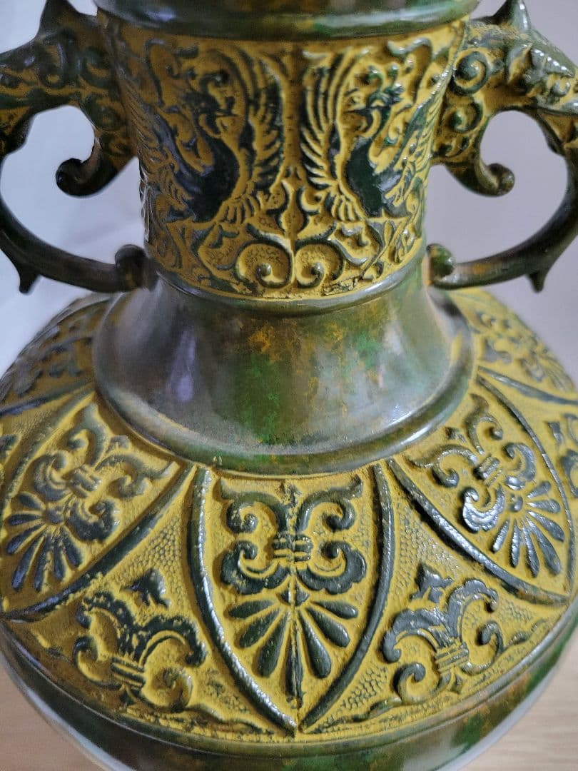 時代物　花瓶　花器　混合銅製　銅壺　吉秀作