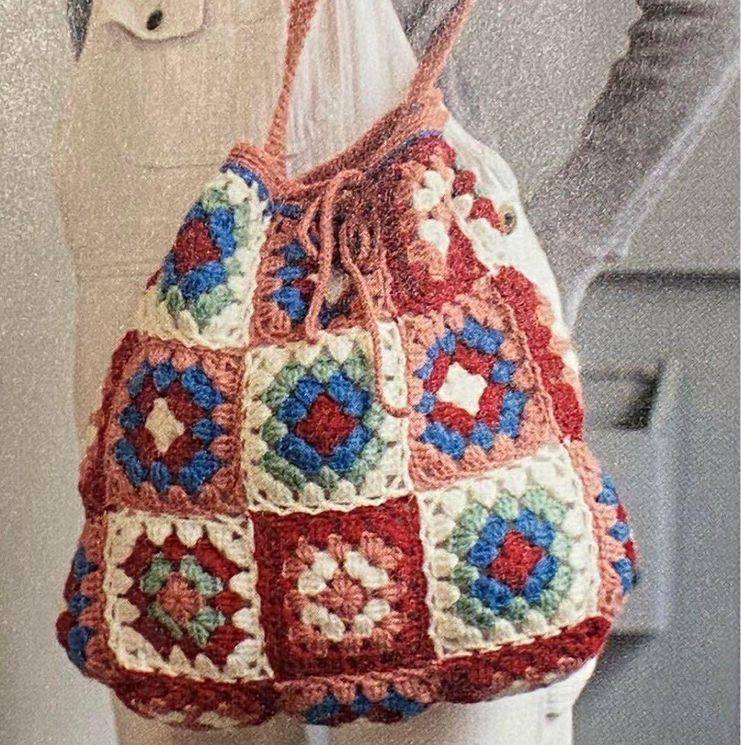 手編み♡ショルダーバック♡かぎ編み♡モチーフ編み♡ワンショルダーバック♡no3