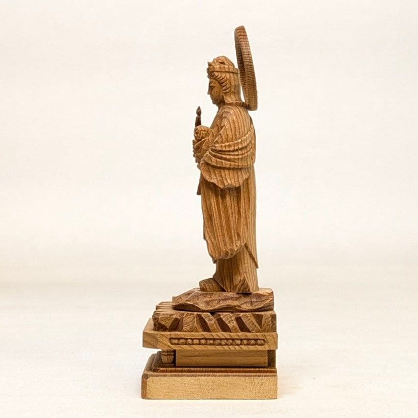 【フォロー割・新品】 子安鬼子母神　木地彫り　下台付　高さ約13cm　鬼子母神