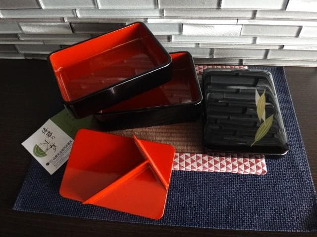新品★越前塗★江戸弁当★重箱★天然木★弁当箱★ランチボックス★吹寄沈金