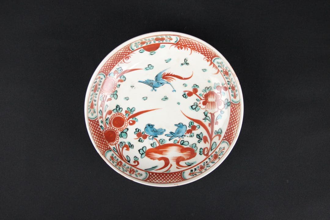 中国明　清時代 呉須赤絵花鳥 五彩 鳥花文皿 古陶磁／民窯 輸出品 EU1-4