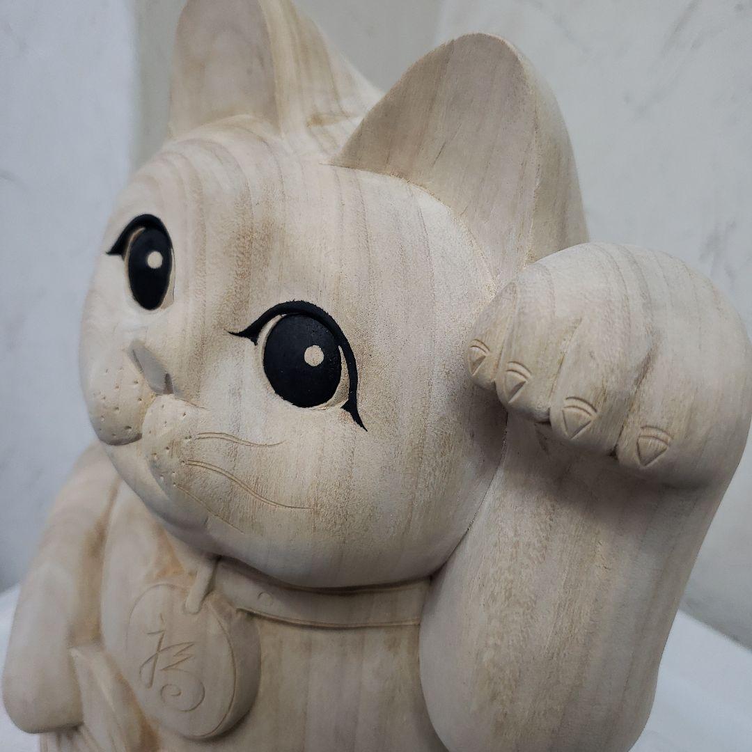 蔵出し特価　木曽御神木檜製　開運桧材 招き猫☆左手 約32cm