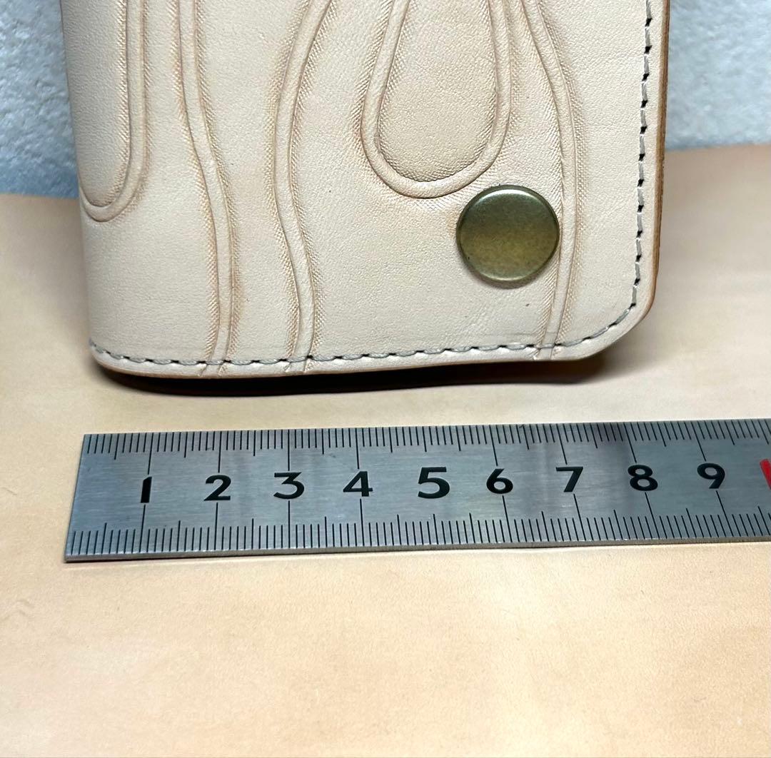 トラッカーウォレット　ヌメ革　ロング　3層　アメカジ　バイカー　コンパクト財布