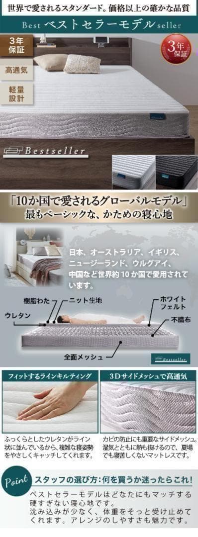セール！新品 送料込 ダブルベッド 収納 棚 2口コンセント マットレス付 RG