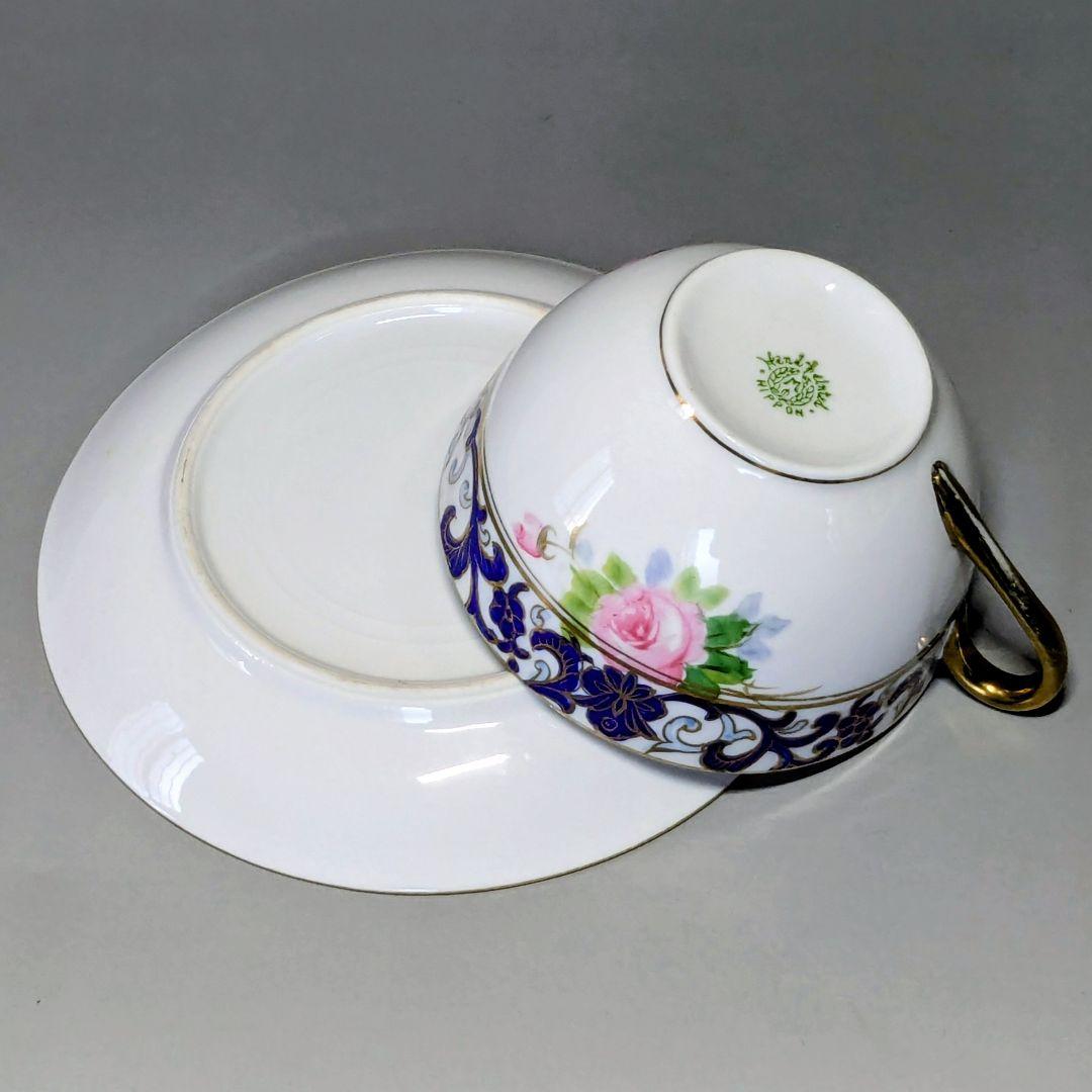 オールドノリタケ銘品!! 金彩藍帯薔薇図紋　キャビネットカップ＆ソーサー