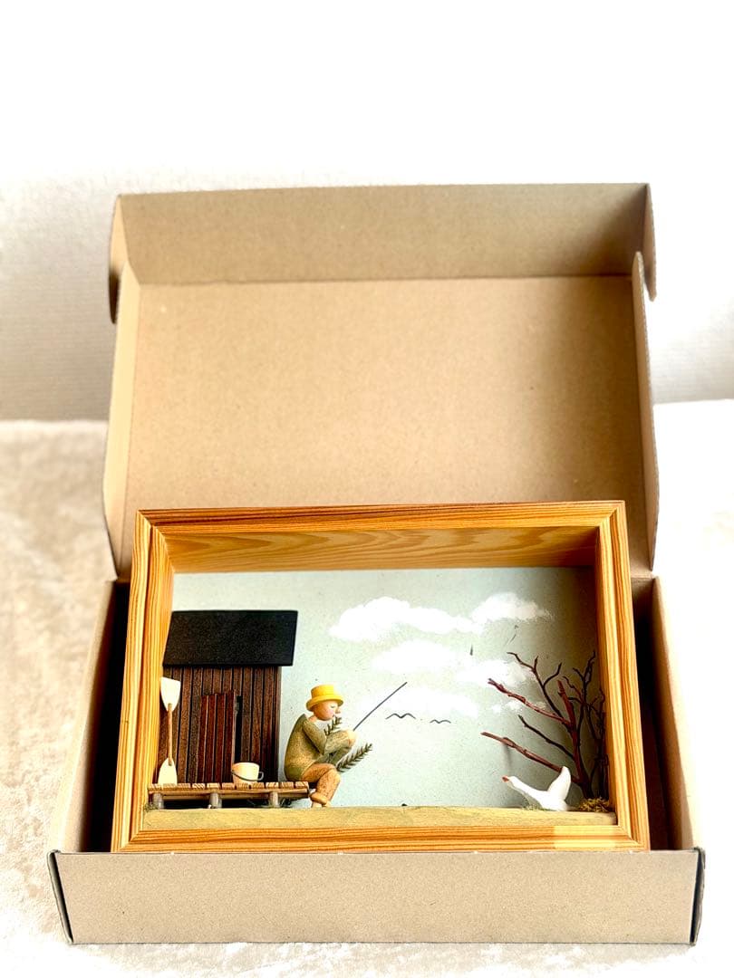 ［新品］ドイツ製釣り人風景ボックス形置き物