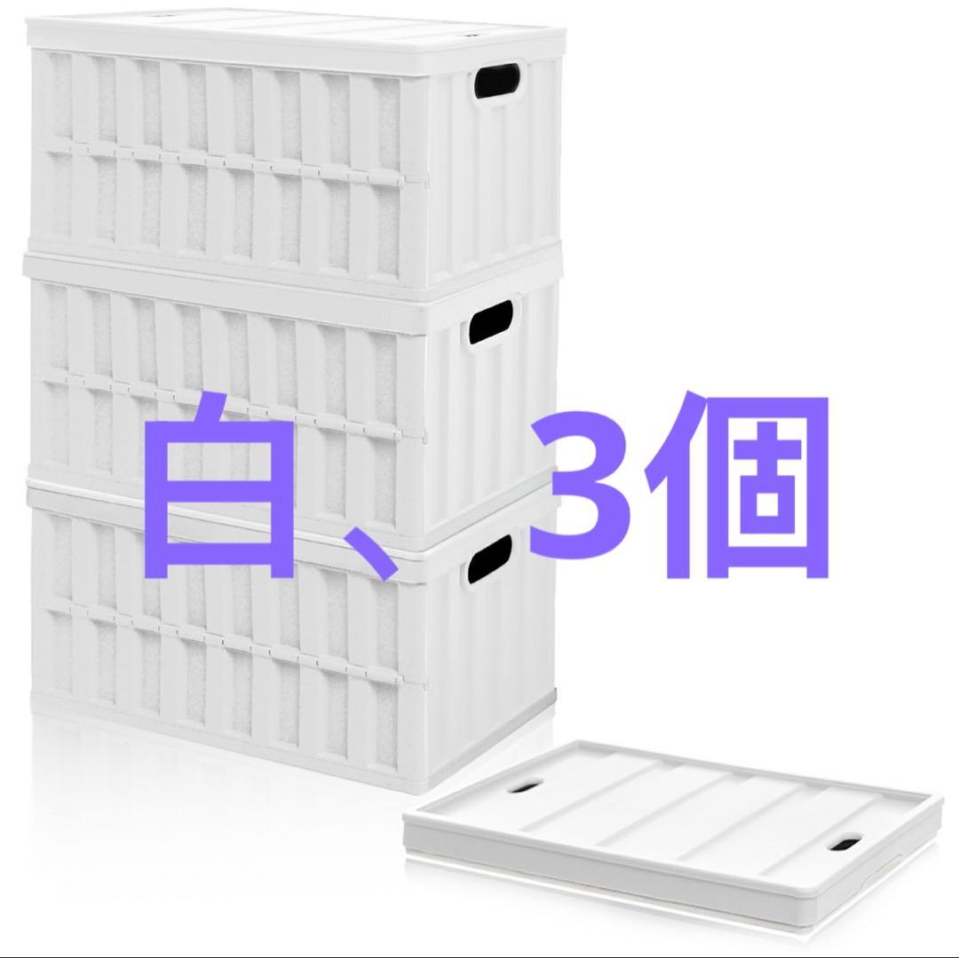 折りたたみコンテナボックス キャンプ/家庭用 64L 収納ケース 白 3個