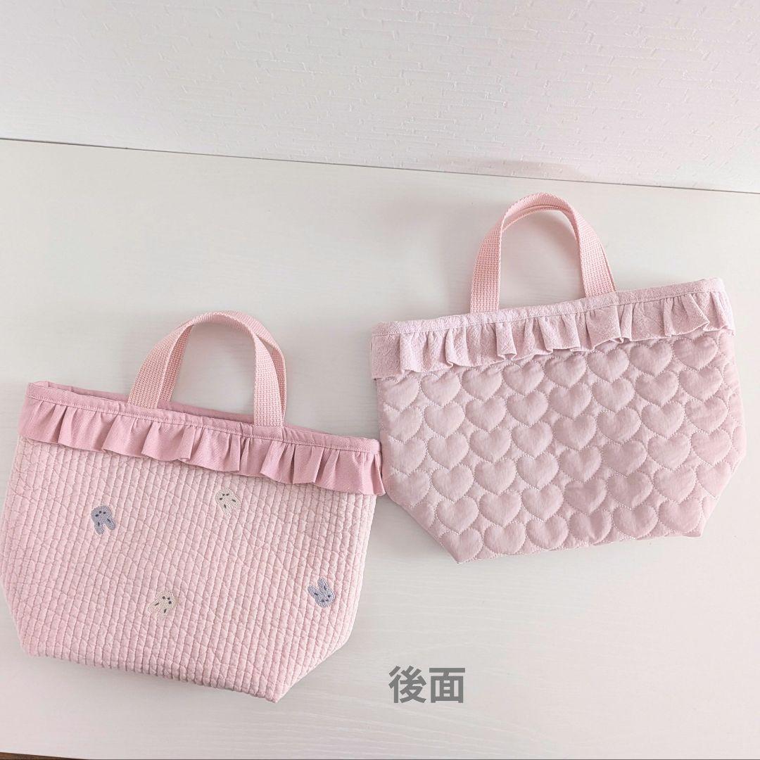 図書袋ショルダー　うさぎ刺繍ヌビ　通園バック　お弁当トートバッグ　お弁当袋