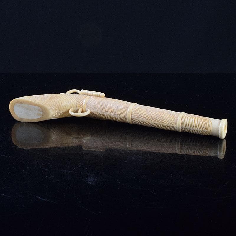 ナリトラ 時代提げ物　獣骨彫刻　銃型　矢立　筆入　C　9209