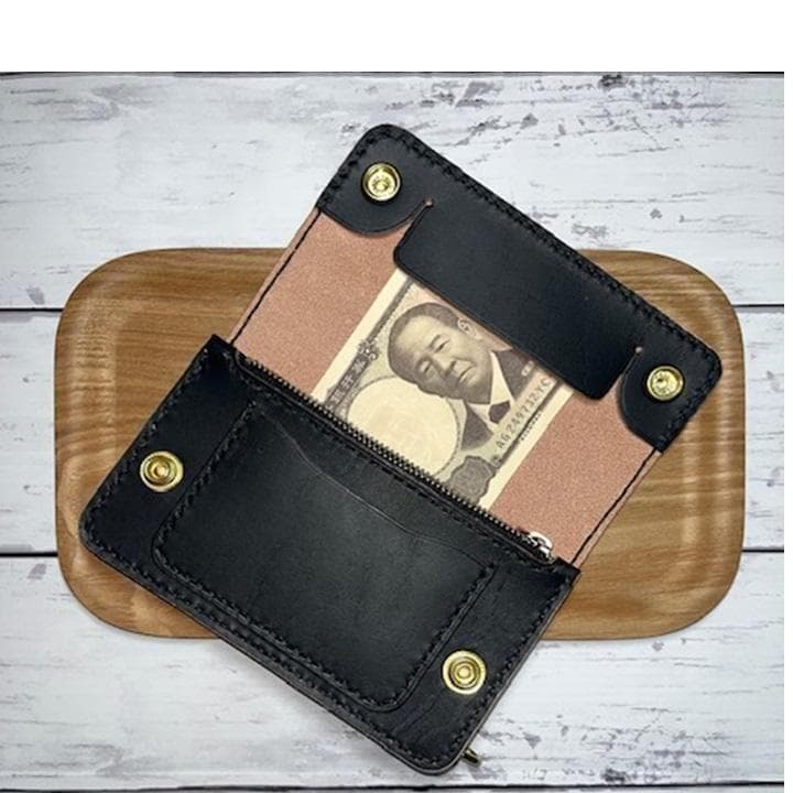 kbm ④ミドルトラッカーウォレット/姫路レザー茶芯/真鍮/小判カン真鍮