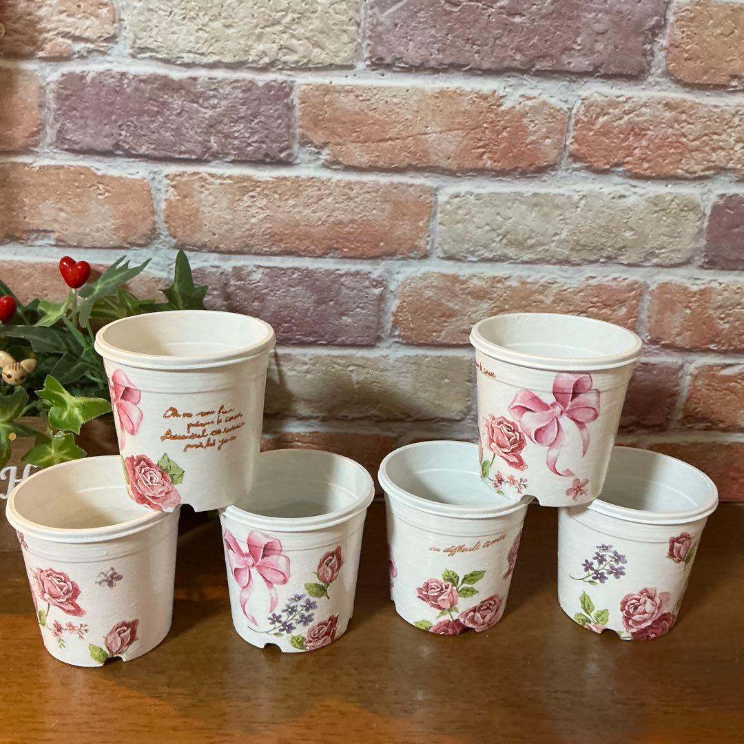 デコパージュ　ハンドメイド　リメイク鉢×6個　ペン立て×6個