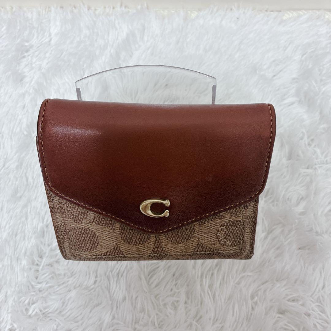 COACH 三つ折り財布 シグネチャー Cロゴ ブラウン コンパクト ミニ財布