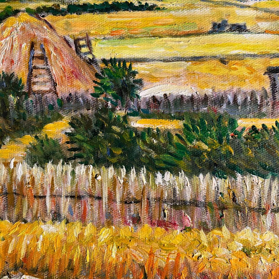 ★秀作★ 手書き油絵 ゴッホ ラ・クローの収穫 肉筆絵画 額付き 油彩画