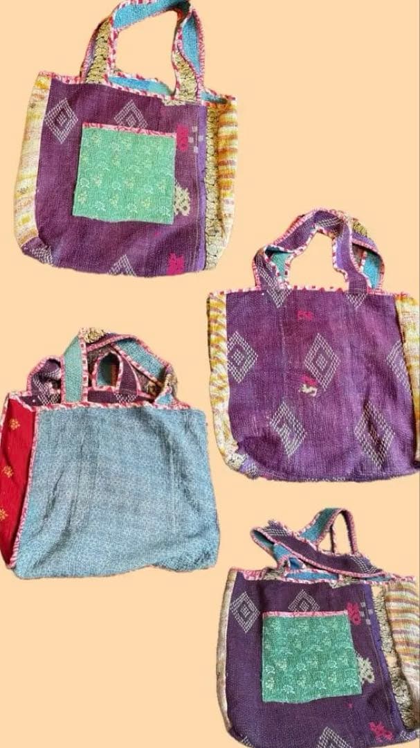 破格！持ち手もしっかり！Kantha カンタ　リバーシブル　ビッグ　ラリーキルト