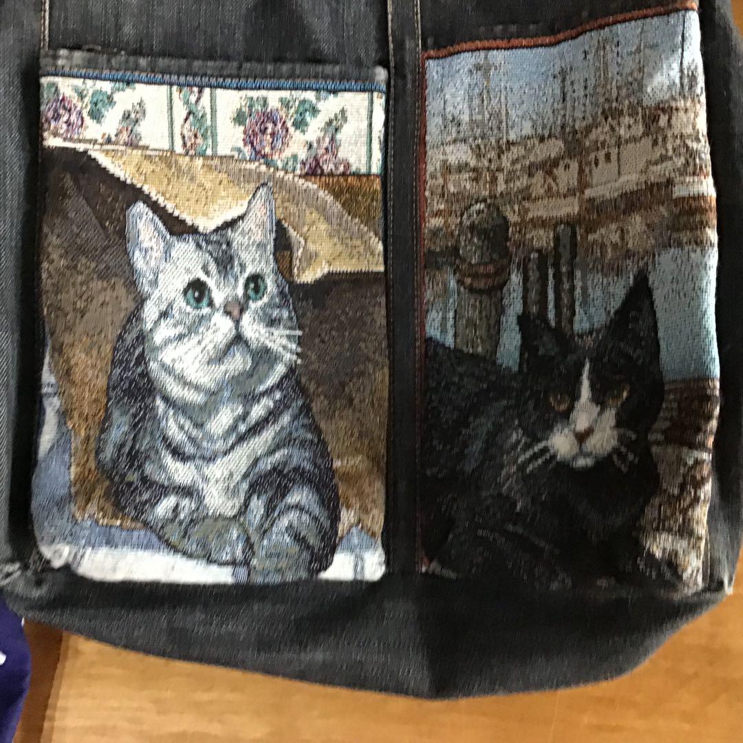 【おまとめご依頼品】シンクビー猫刺繍デニムトートバッグ（ゴブラン織）、長財布
