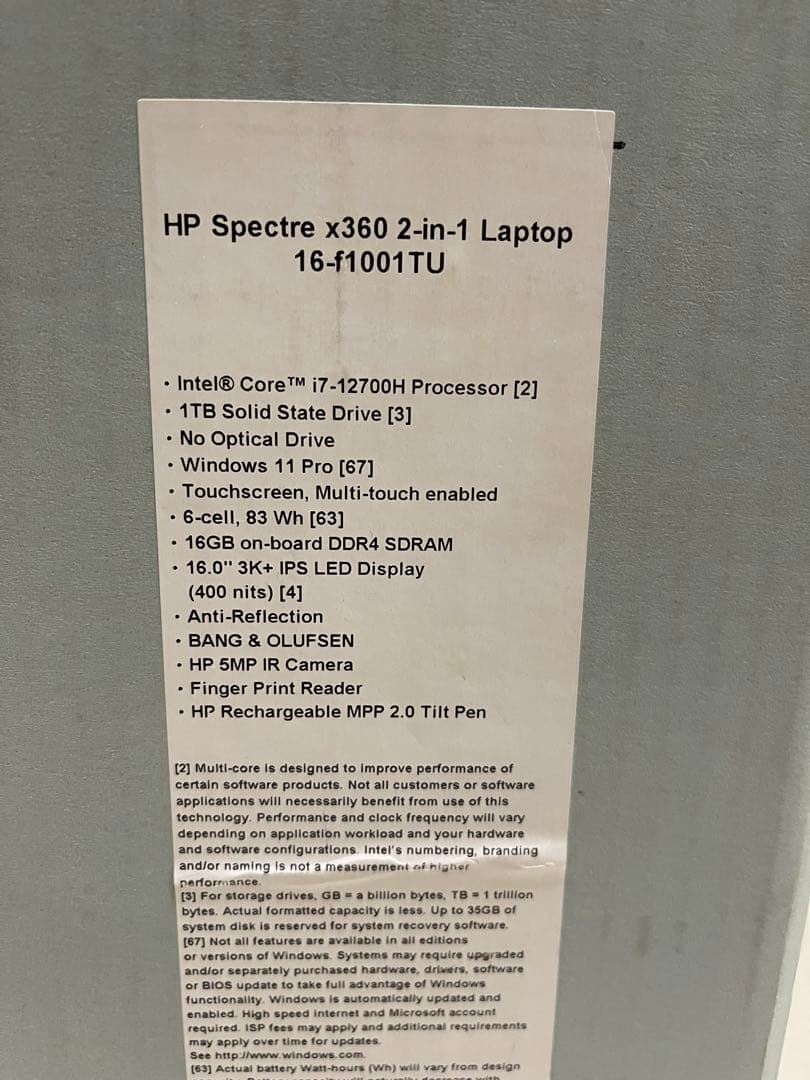 【美品】高性能CPU搭載 HP spectre x360 i7 16GB 1TB