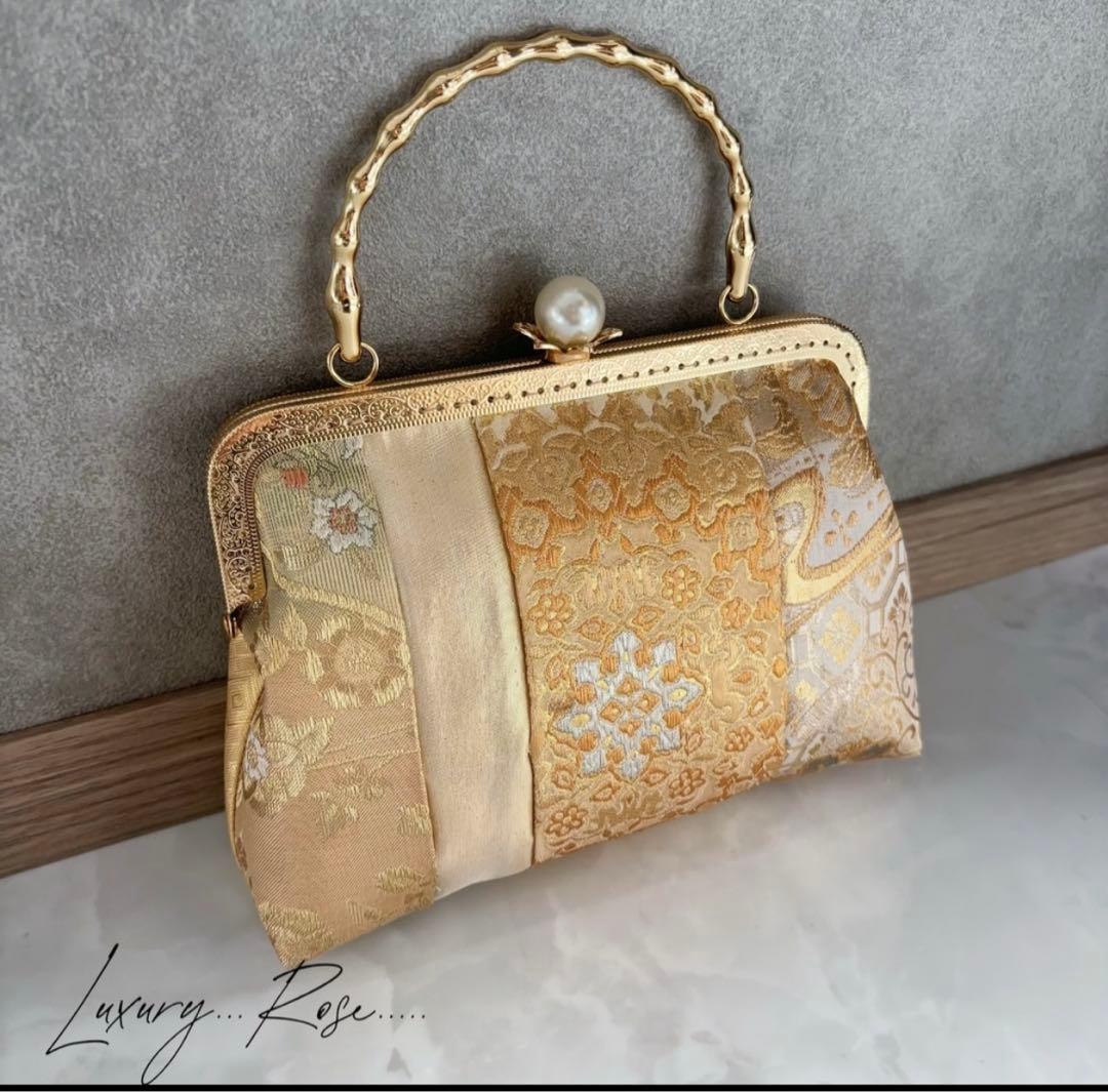 新作！1点限定！上質パッチワーク♡5種上品ゴールド系高級帯地で上品帯地バッグ