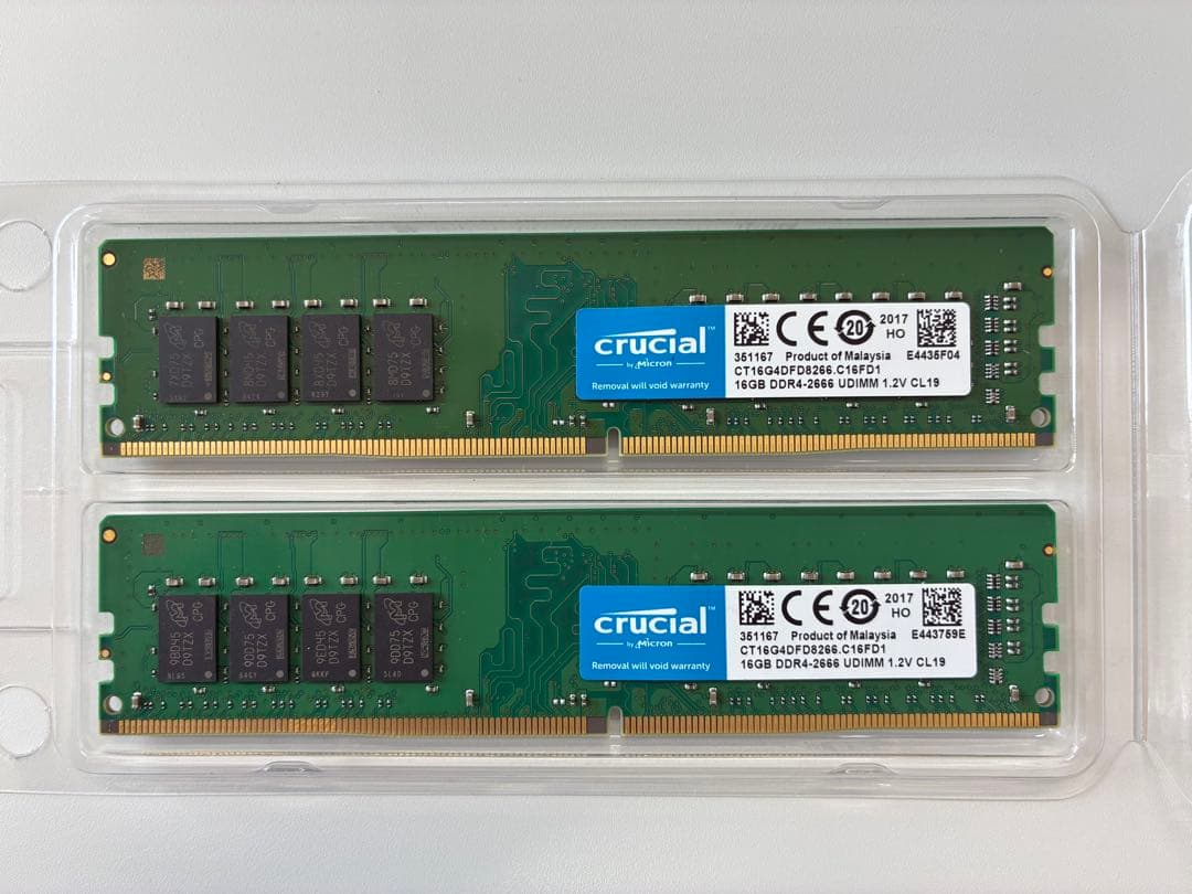 Crucial 16GB DDR4 2666 デスクトップ2枚32GB 中古