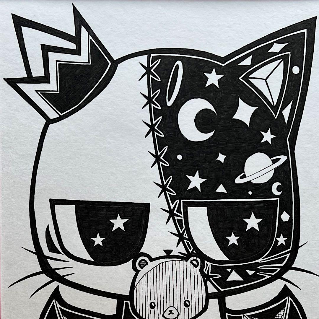 動物画 原画 絵 手描き 癒し 猫 くまさん 一点物 額縁付『優しさのかけら』