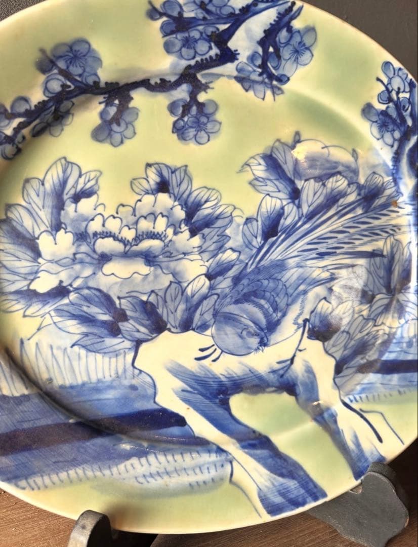 【大幅お値下げ】古伊万里 染付 花鳥図 大皿 飾皿 江戸期 骨董 古美術 楕円形