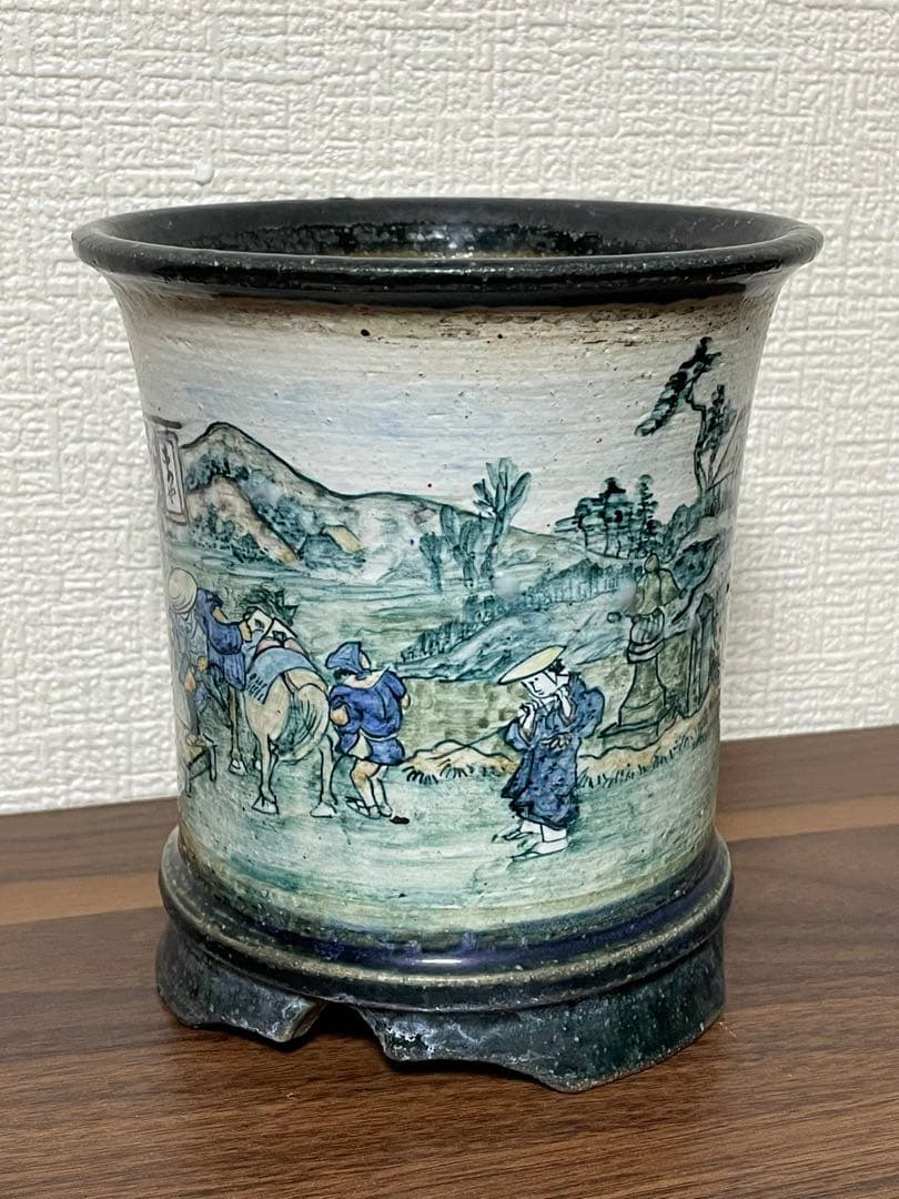 陶翠 東海道五十三次 戸塚図 盆栽鉢 懸崖鉢 蘭鉢 古鉢 時代物